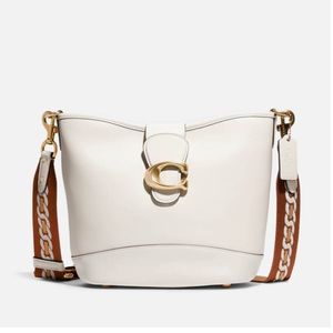Coach Leather Bucket Bag NWT Talía Chalk White Gold Convertible Shoulder 2 Strap